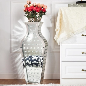 SHYFOY Tall Mirrored Crystal Floor Vase 28 inch High, Silver Decorative Tall Vases for Floor Decor, Large Glass Floor Vase for Home, Living Room, Kitchen, Office