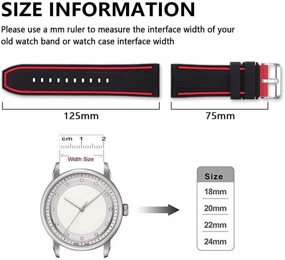 Silicone Watch Bands Divers Model Replacement Rubber Watch Strap 20mm 22mm 24mm 26mm Waterproof Line Bicolor Silver Buckle for Men and Women Sport