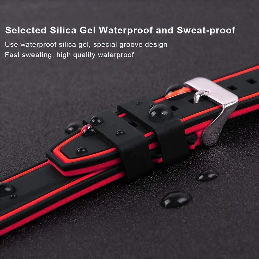 Silicone Watch Bands Divers Model Replacement Rubber Watch Strap 20mm 22mm 24mm 26mm Waterproof Line Bicolor Silver Buckle for Men and Women Sport