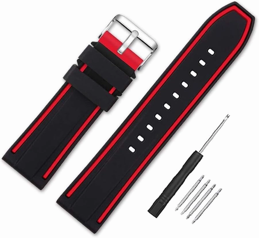 Silicone Watch Bands Divers Model Replacement Rubber Watch Strap 20mm 22mm 24mm 26mm Waterproof Line Bicolor Silver Buckle for Men and Women Sport