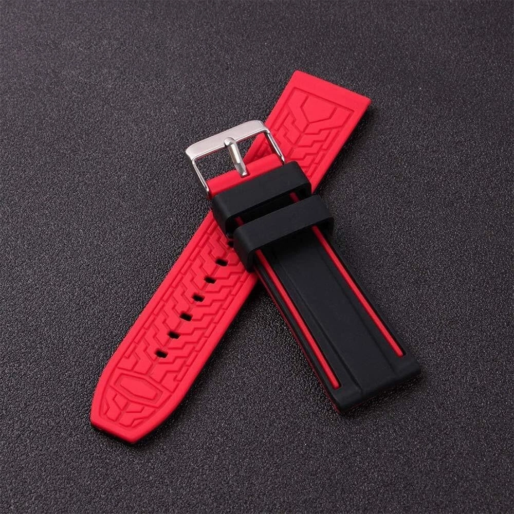 Silicone Watch Bands Divers Model Replacement Rubber Watch Strap 20mm 22mm 24mm 26mm Waterproof Line Bicolor Silver Buckle for Men and Women Sport
