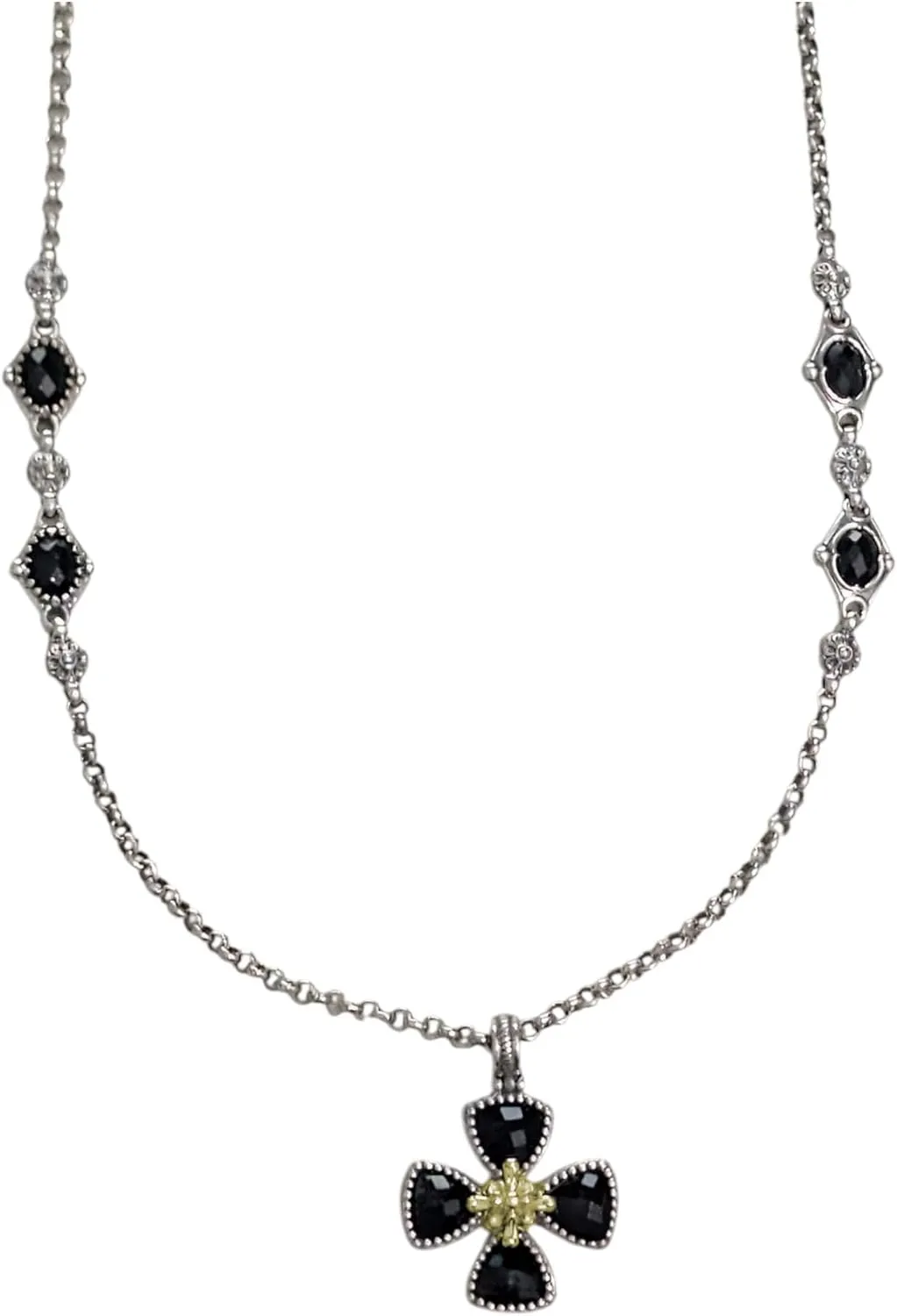 Silver, 18k Gold & Onyx Necklace KOMK4758-120-18