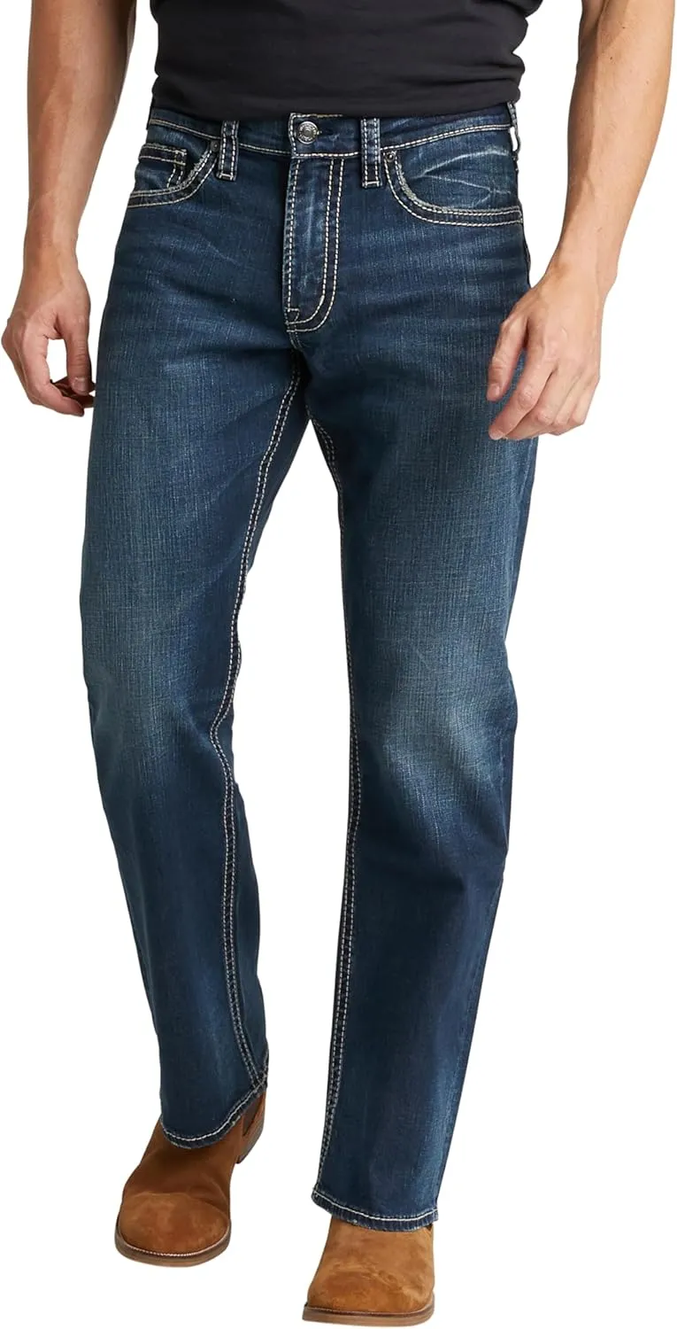 Silver Jeans Co. Men's Zac Relaxed Fit Straight Leg Jeans, Dark Indigo Wash, 34W x 32L