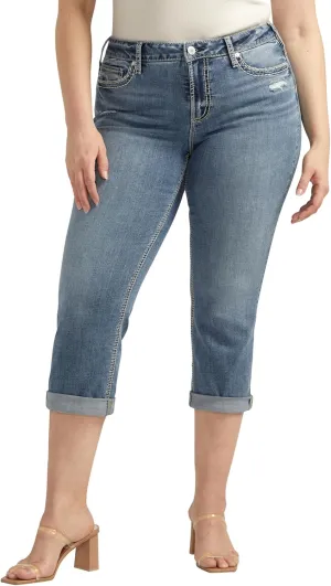 Silver Jeans Co. Women's Plus Size Suki Mid Rise Curvy Fit Capri Jeans