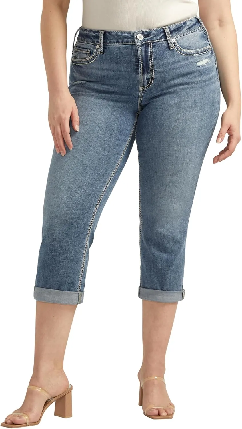 Silver Jeans Co. Women's Plus Size Suki Mid Rise Curvy Fit Capri Jeans