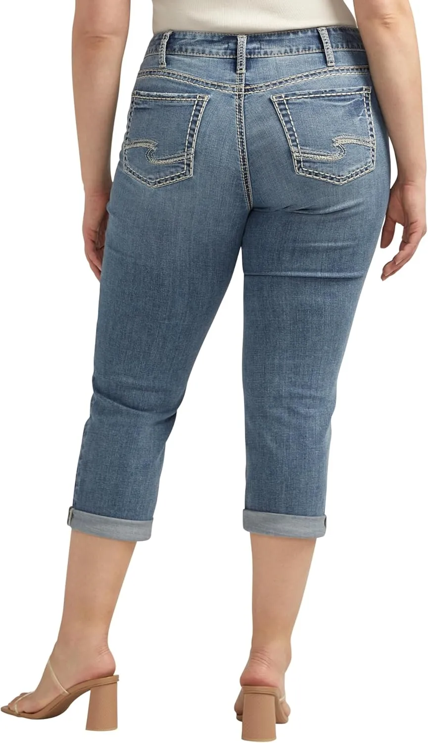 Silver Jeans Co. Women's Plus Size Suki Mid Rise Curvy Fit Capri Jeans