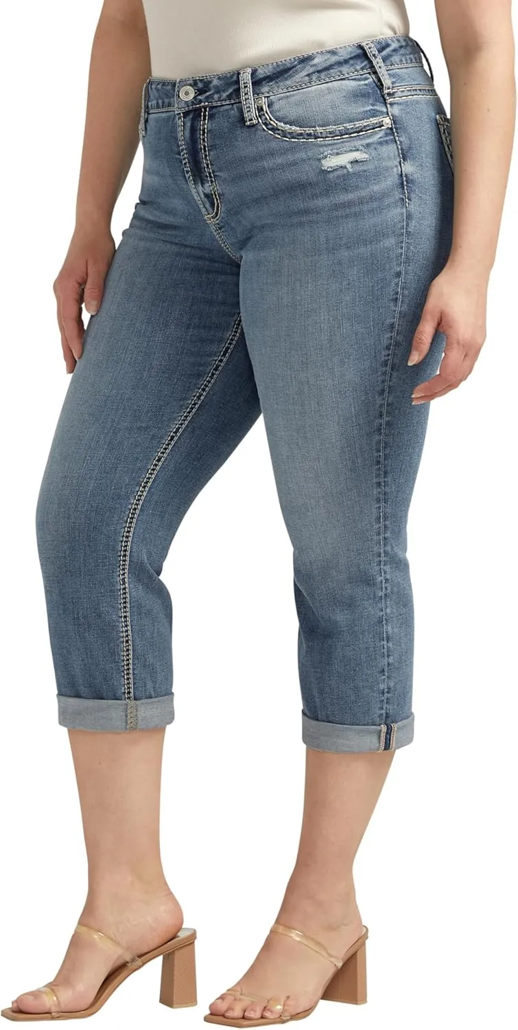 Silver Jeans Co. Women's Plus Size Suki Mid Rise Curvy Fit Capri Jeans