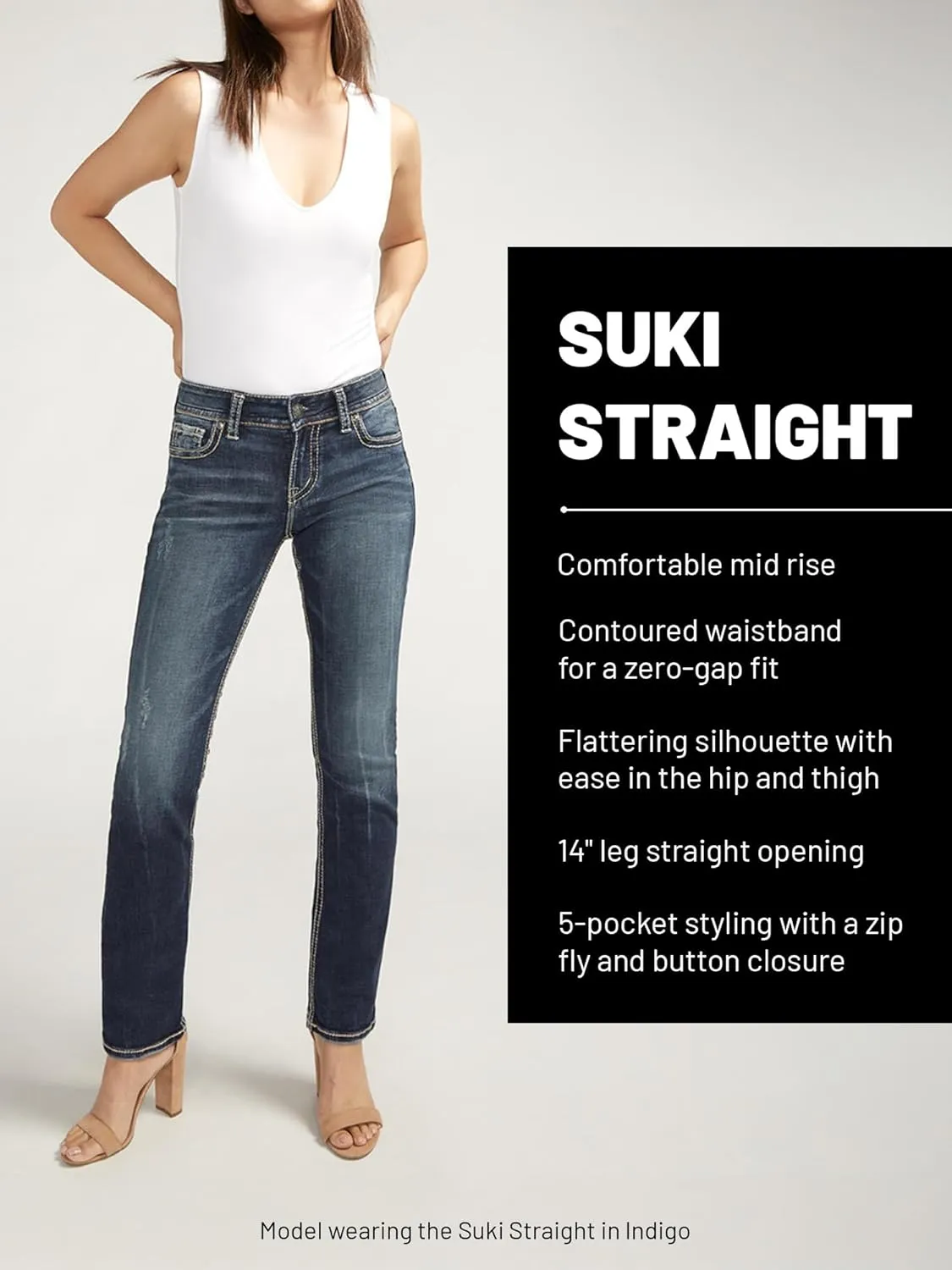 Silver Jeans Co. Women's Suki Mid Rise Curvy Fit Straight Leg