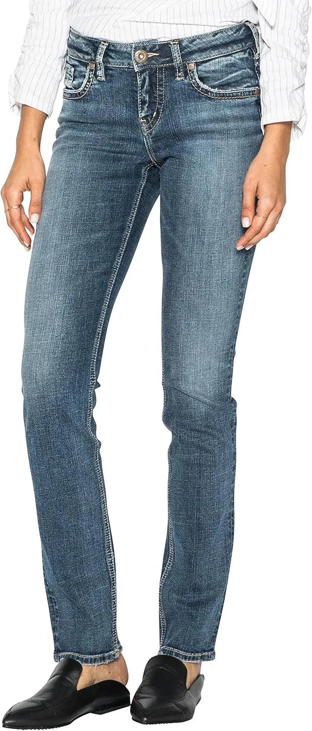 Silver Jeans Co. Women's Suki Mid Rise Curvy Fit Straight Leg