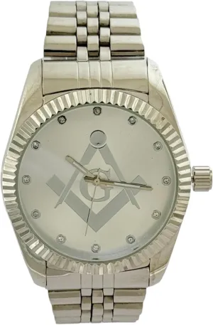 Silver Masonic Watch - Stainless Steel Band, Crystal Hour Markers WM-860