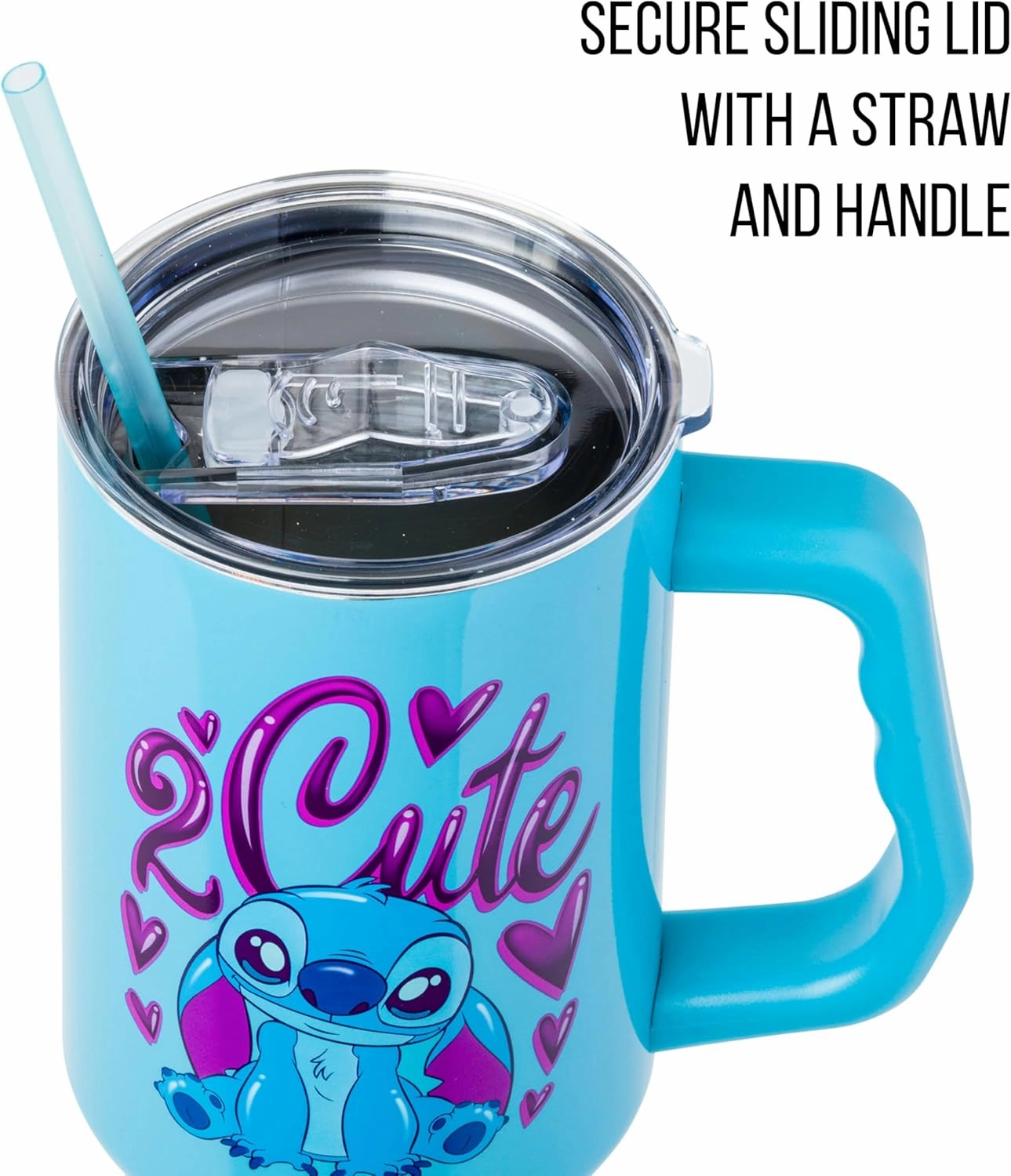 Silver Buffalo Disney Lilo and Stitch 2 Cute Kawaii Stitch Sitting Stainless Steel Tumbler with Handle and Straw, Fits in Standard Cup Holder, 40 Ounces