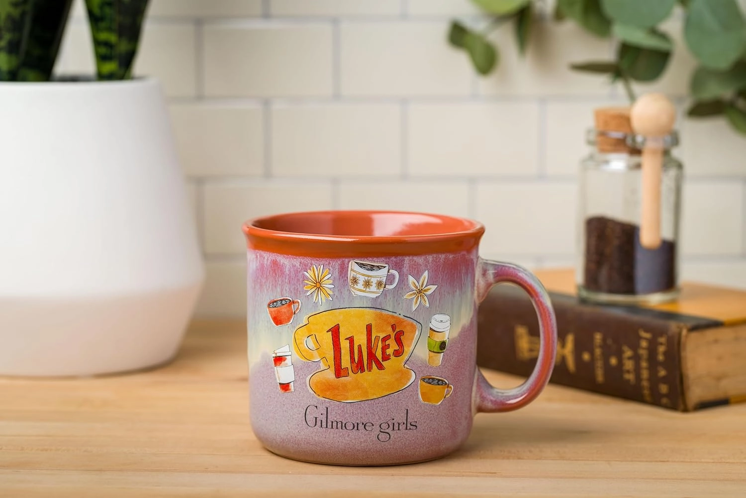 Silver Buffalo Gilmore Girls Luke's Diner Iconic Icons Reactive Glaze Ceramic Camper Mug, 20 Ounces