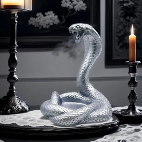 Silver King Cobra Snake Statue Figurine Sculpture Candlestick Holder Animal Figure Collectible Gifts for Snake Lover Office Home Outdoor Decor