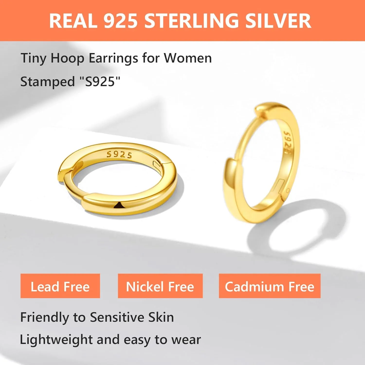 Silvora 925 Sterling Silver Small Hoop Earrings for Women Huggie Earrings Hypoallergenic Cartilage Earrings Tiny Hoops 6mm/8mm/10mm/12mm