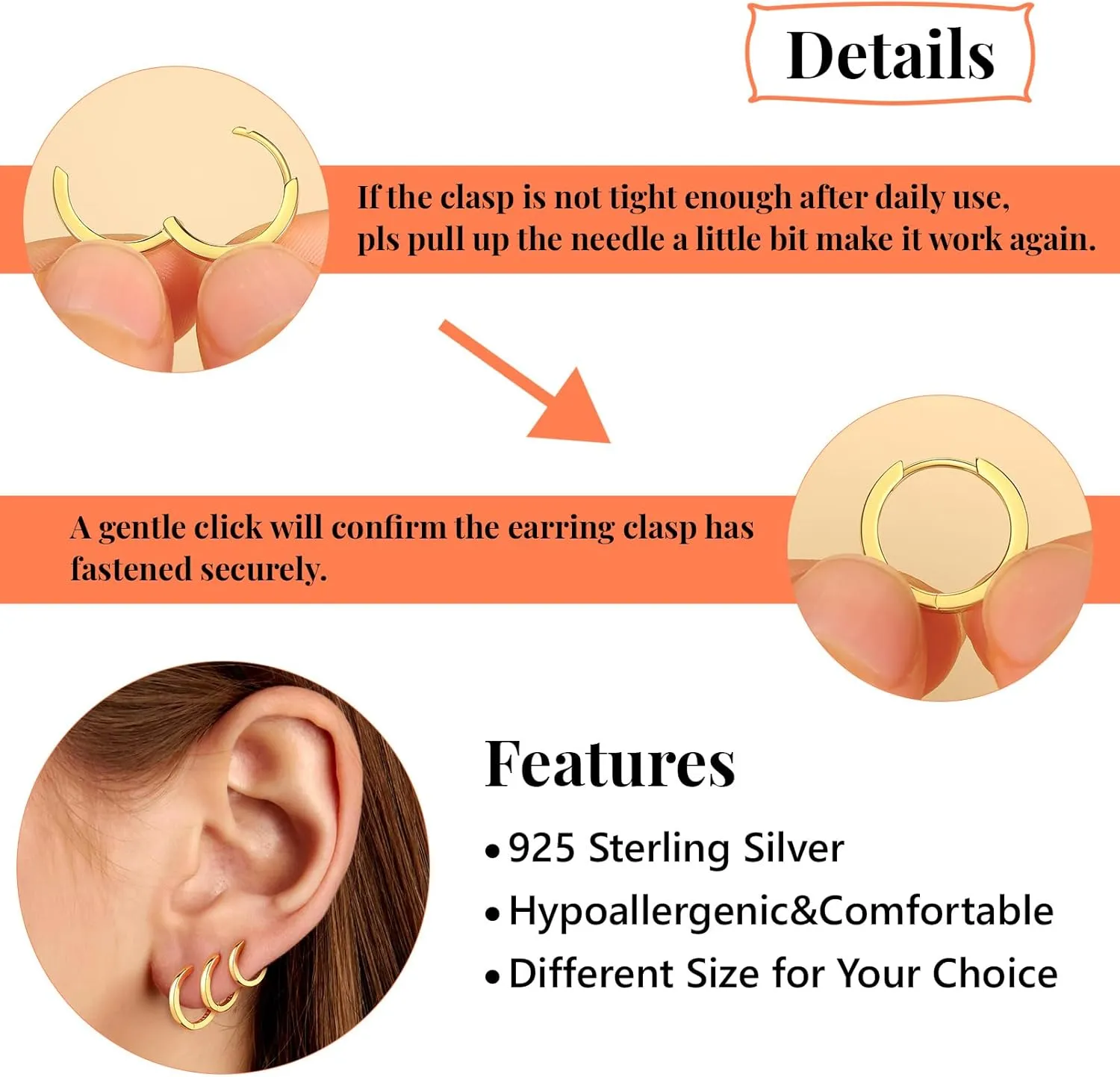 Silvora 925 Sterling Silver Small Hoop Earrings for Women Huggie Earrings Hypoallergenic Cartilage Earrings Tiny Hoops 6mm/8mm/10mm/12mm
