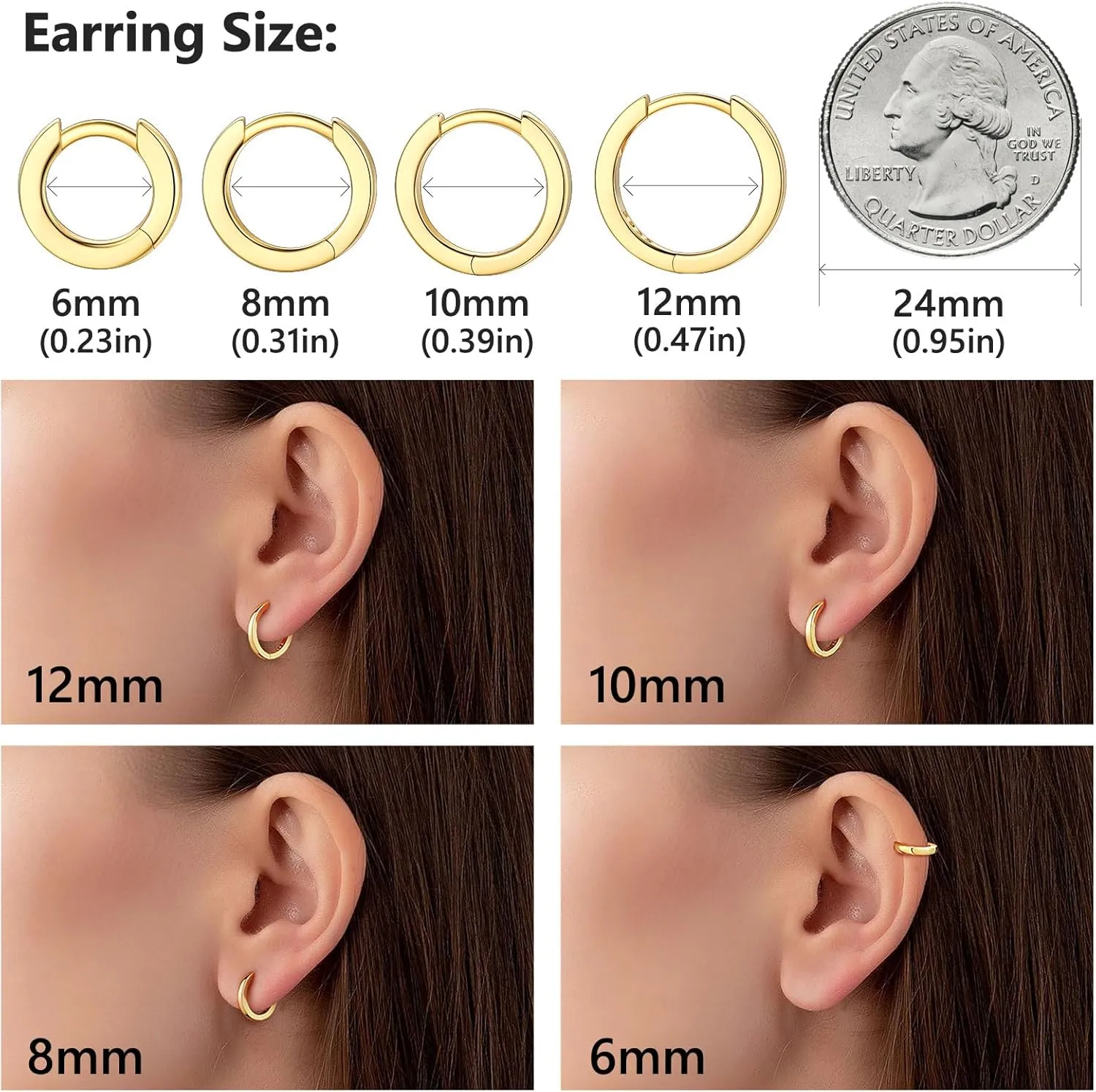 Silvora 925 Sterling Silver Small Hoop Earrings for Women Huggie Earrings Hypoallergenic Cartilage Earrings Tiny Hoops 6mm/8mm/10mm/12mm