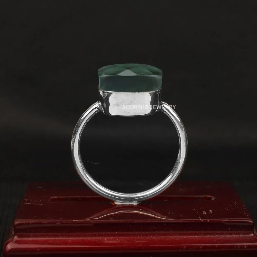 Simple Aquamarine Ring - Silver Statement Ring- Aqua Gemstone Silver Ring- Green Aquamarine Silver Ring- Wedding Silver Ring, Ring for Women