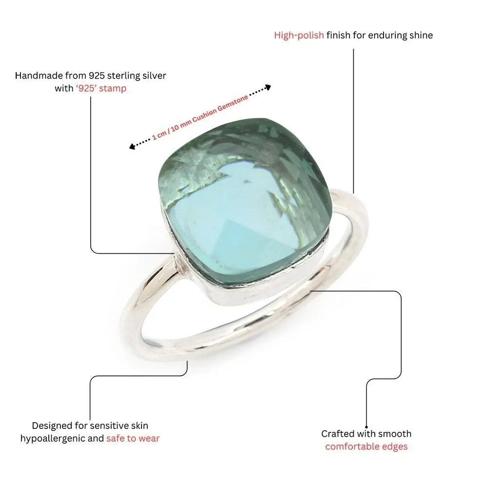 Simple Aquamarine Ring - Silver Statement Ring- Aqua Gemstone Silver Ring- Green Aquamarine Silver Ring- Wedding Silver Ring, Ring for Women