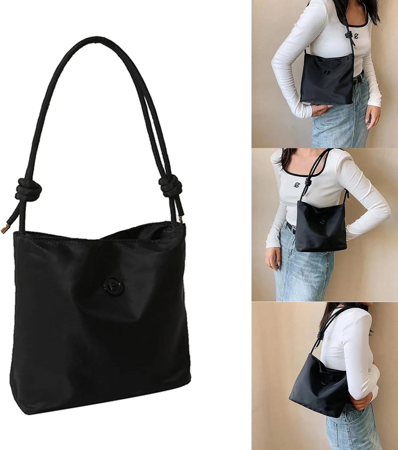 Single Shoulder Tote Bag with Magnetic Closure Handbag for Carrying Phone Lipstick Keys for Ladies Nylon Shoulder Bag
