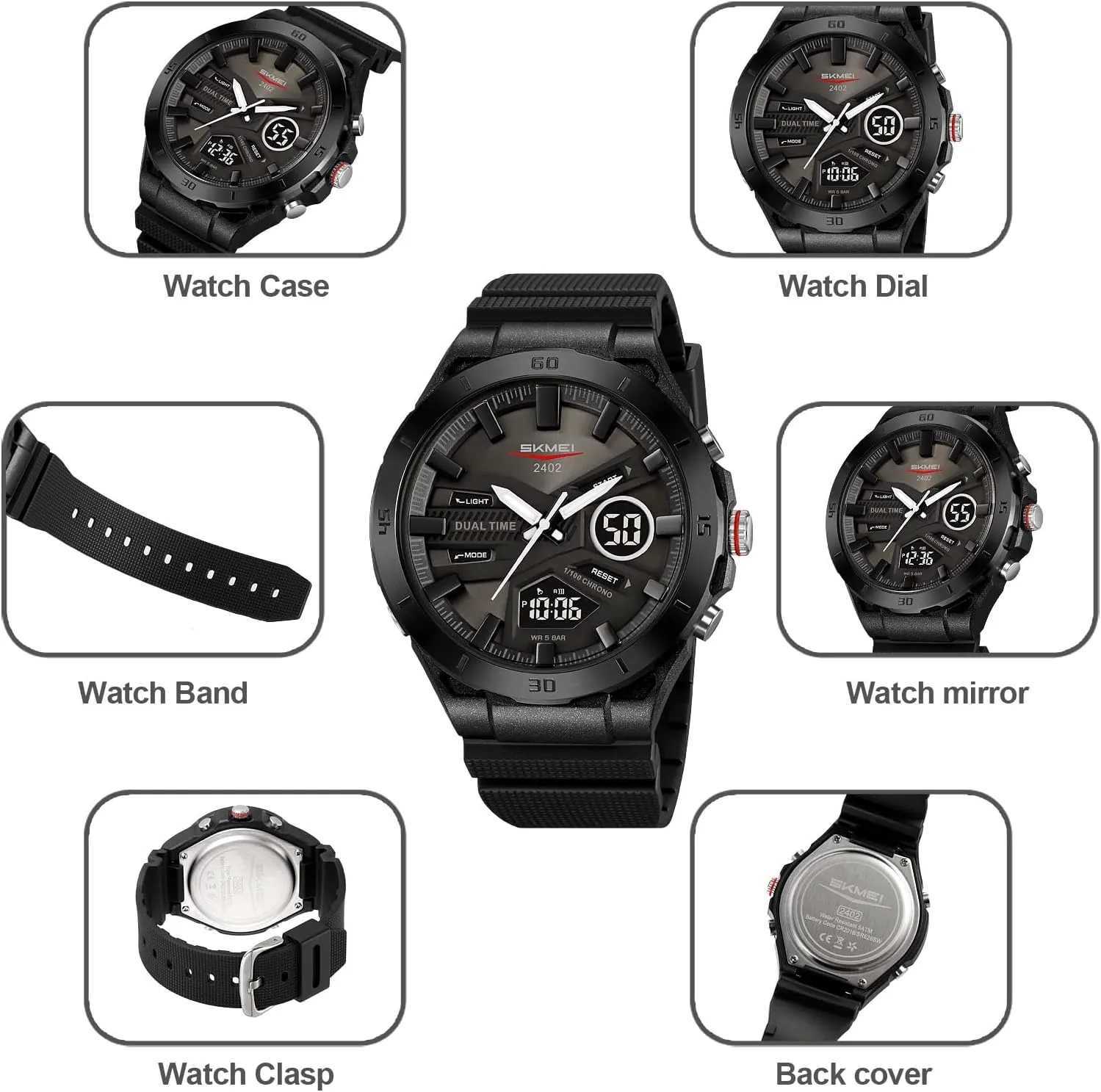 SKMEI Men's Waterproof Sports Watch with Dual Display Multifunction Chronograph Week Date Analog Digital for Outdoor