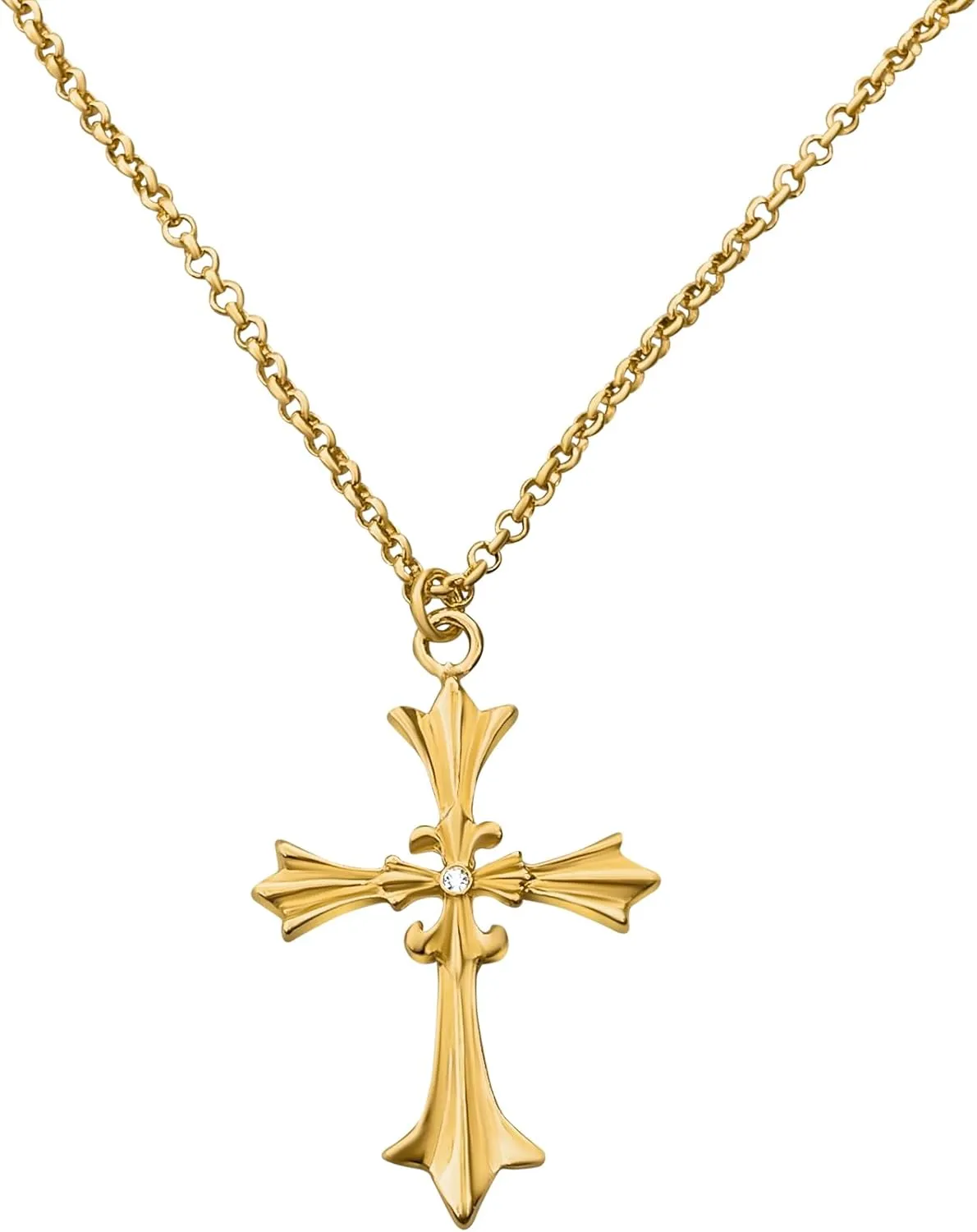 SLOW ROCKET Gothic Cross & Heart Pendant Necklace for Women and Men – Trendy Y2K Jewelry – Gold & Silver Toned – Bold Statement Gift