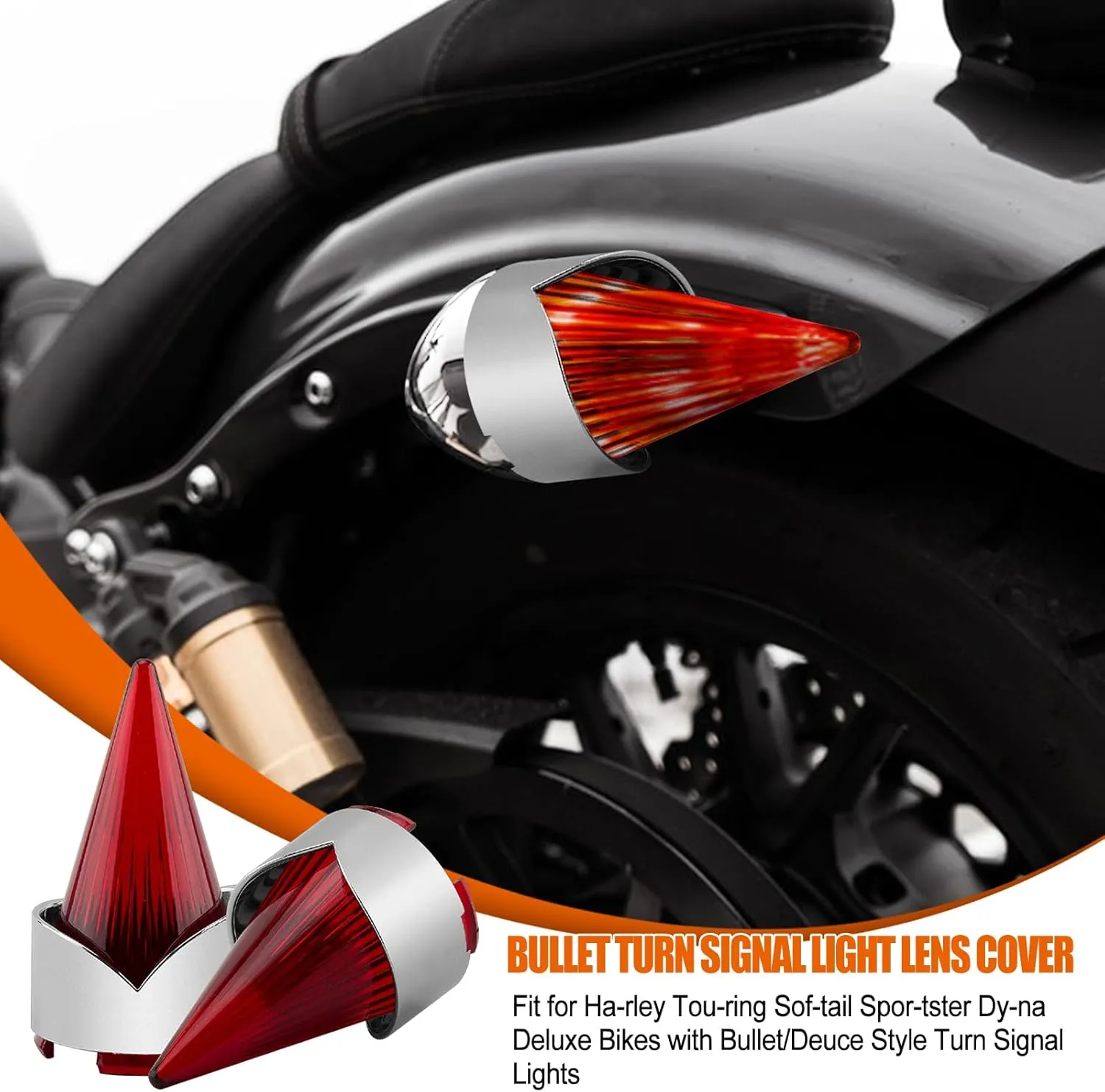 Smoke Bullet Turn Signal Light Lens Cover Fit for Harley Softail Street Glide Road Glide Fatboy Sportster Dyna De-luxe Bikes (Not for Sealed LED Harley Lights&Pancake-style Lens) (Chrome Red)