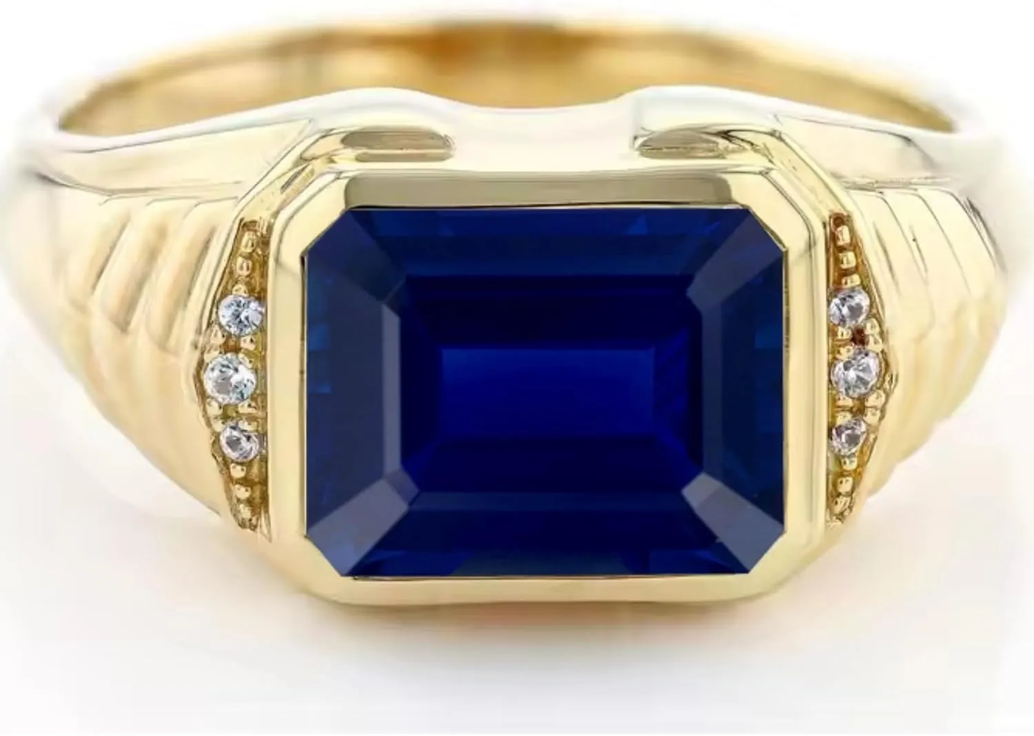 Solid 10K 14K 18K Gold Mens Gemstone Engagement Ring 4CT Emerald Cut Lab Created Gemstone Ring for Men Anniversary Promise Wedding Ring Jewelry Gifts for Him Husband Father