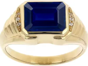 Solid 10K 14K 18K Gold Mens Gemstone Engagement Ring 4CT Emerald Cut Lab Created Gemstone Ring for Men Anniversary Promise Wedding Ring Jewelry Gifts for Him Husband Father