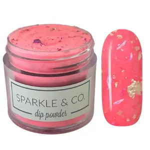 Sparkle & Co. Dip Powders – dp.271 Beach Cover Up (Bright Coral with Flakes) 1 Ounce Dipping Powder Jar For Manicure DIY Summer Shade, No Lamp Needed