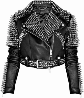 SpazeUp Women's Studded Biker Leather Jacket - Women Vintage Motorcycle Leather Jacket with Spikes