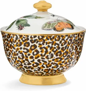Spode Creatures of Curiosity Collection Leopard Sugar Bowl with Lid, 7-Ounce Sugar Canister, Coffee Bar Accessories, Tea Party, Small Fine China Sugar Dish