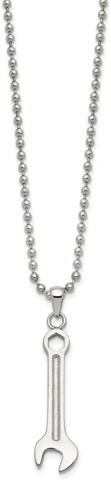 Stainless Steel Polished Wrench Pendant on a Ball Chain Necklace 24"