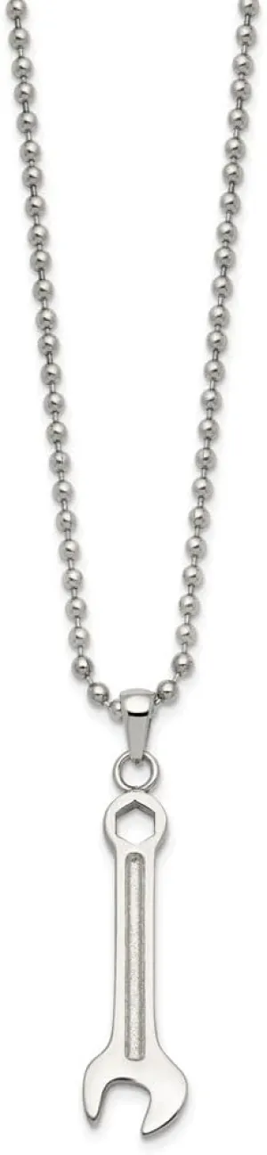 Stainless Steel Polished Wrench Pendant on a Ball Chain Necklace 24"