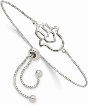 Sterling Silver Polished Heart Hamas Adjustable Bracelet Gift for Women, AFJ-QG-QG5804