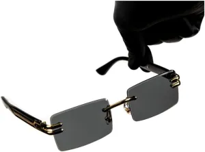 Street Knitted Stylish Square Rimless Gold Frame Stylish Dark Gray Gradient Black Tinted Shades 90s Men Women Rectangle Cool Frameless Retro Trendy Hip Hop Old School Unisex Sunglasses