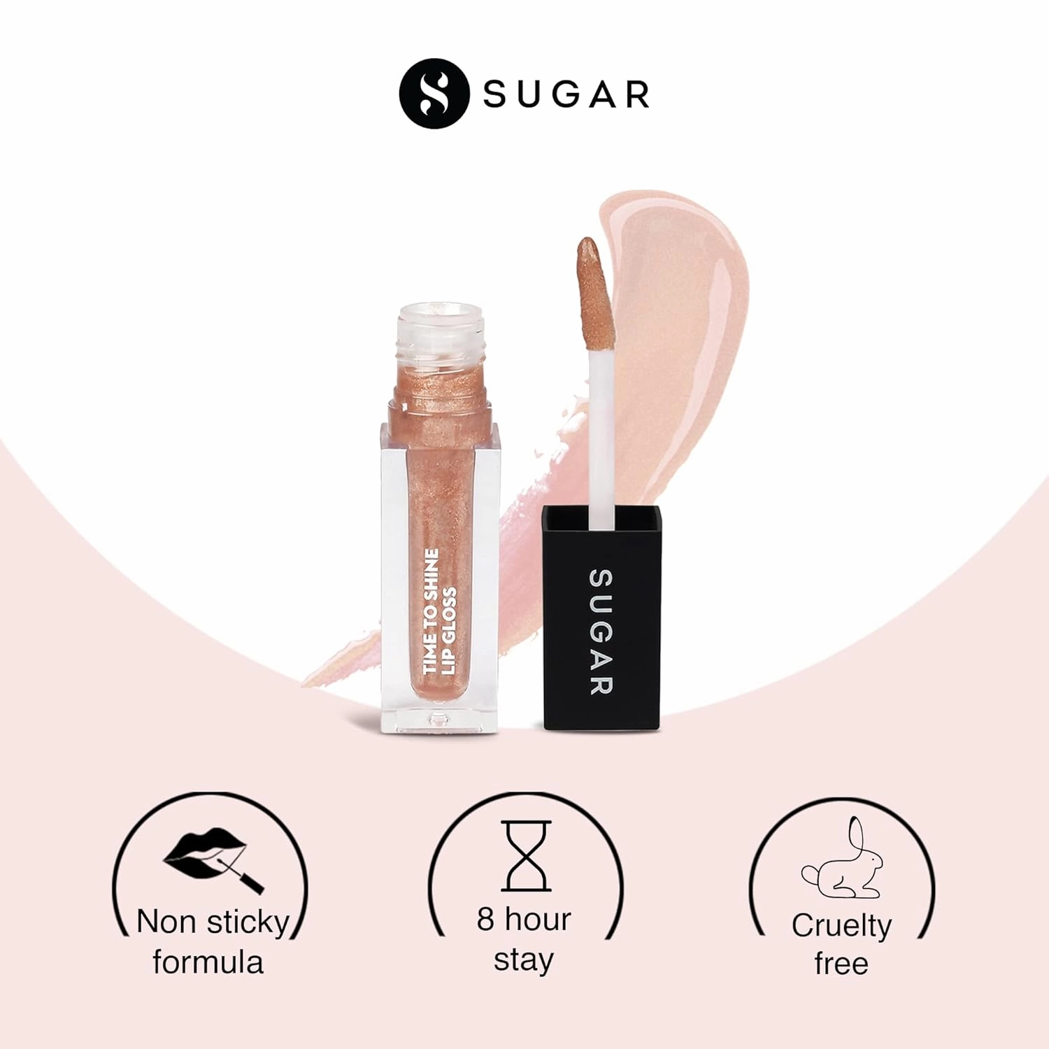 SUGAR Cosmetics Time To Shine Lip Gloss - 10 Princess Aurora (Golden beige with shimmer; Sheer Gold Shimmer) Non-Sticky Formula, Jojoba Oil Infused