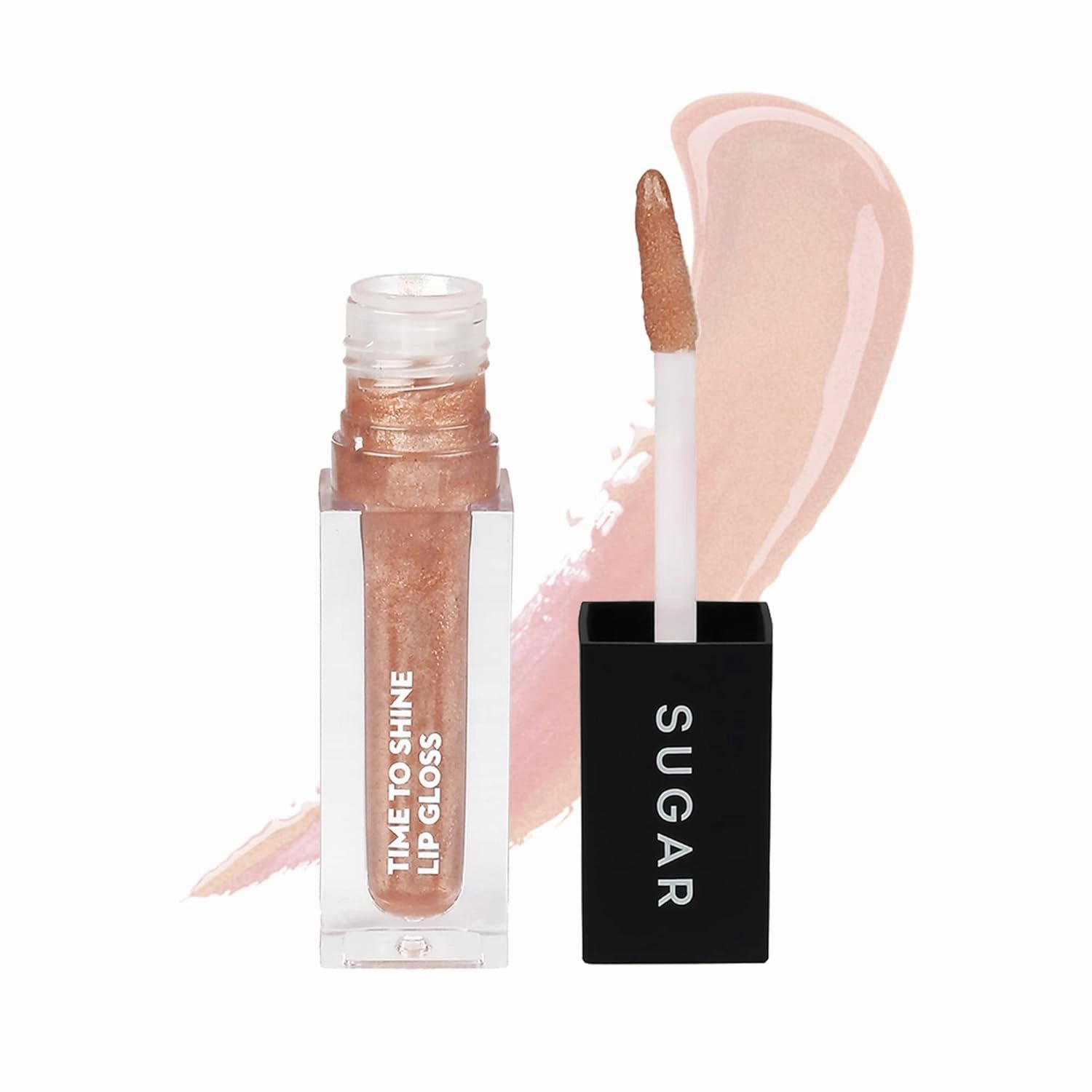 SUGAR Cosmetics Time To Shine Lip Gloss - 10 Princess Aurora (Golden beige with shimmer; Sheer Gold Shimmer) Non-Sticky Formula, Jojoba Oil Infused