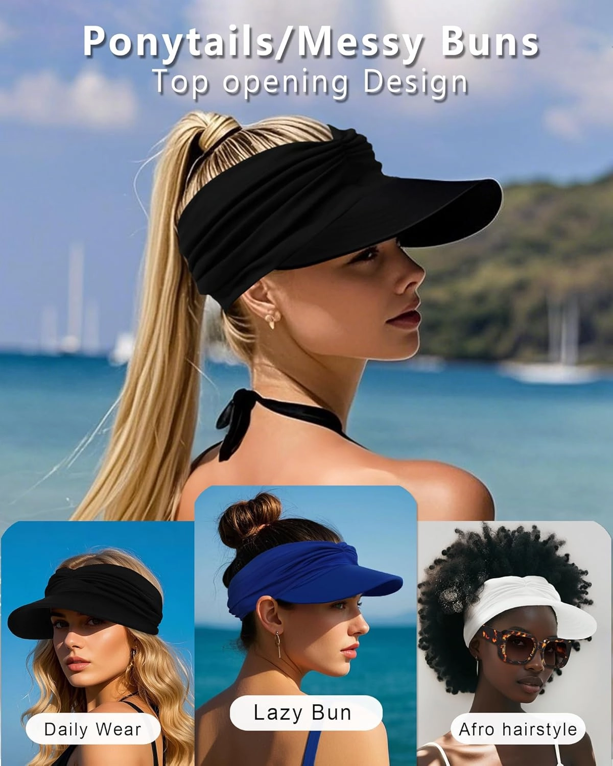 Sun Visor Hat & Oversized Aviator Sunglasses Set – Women's Foldable No Headache Sun Hat, Fashion Sunglasses