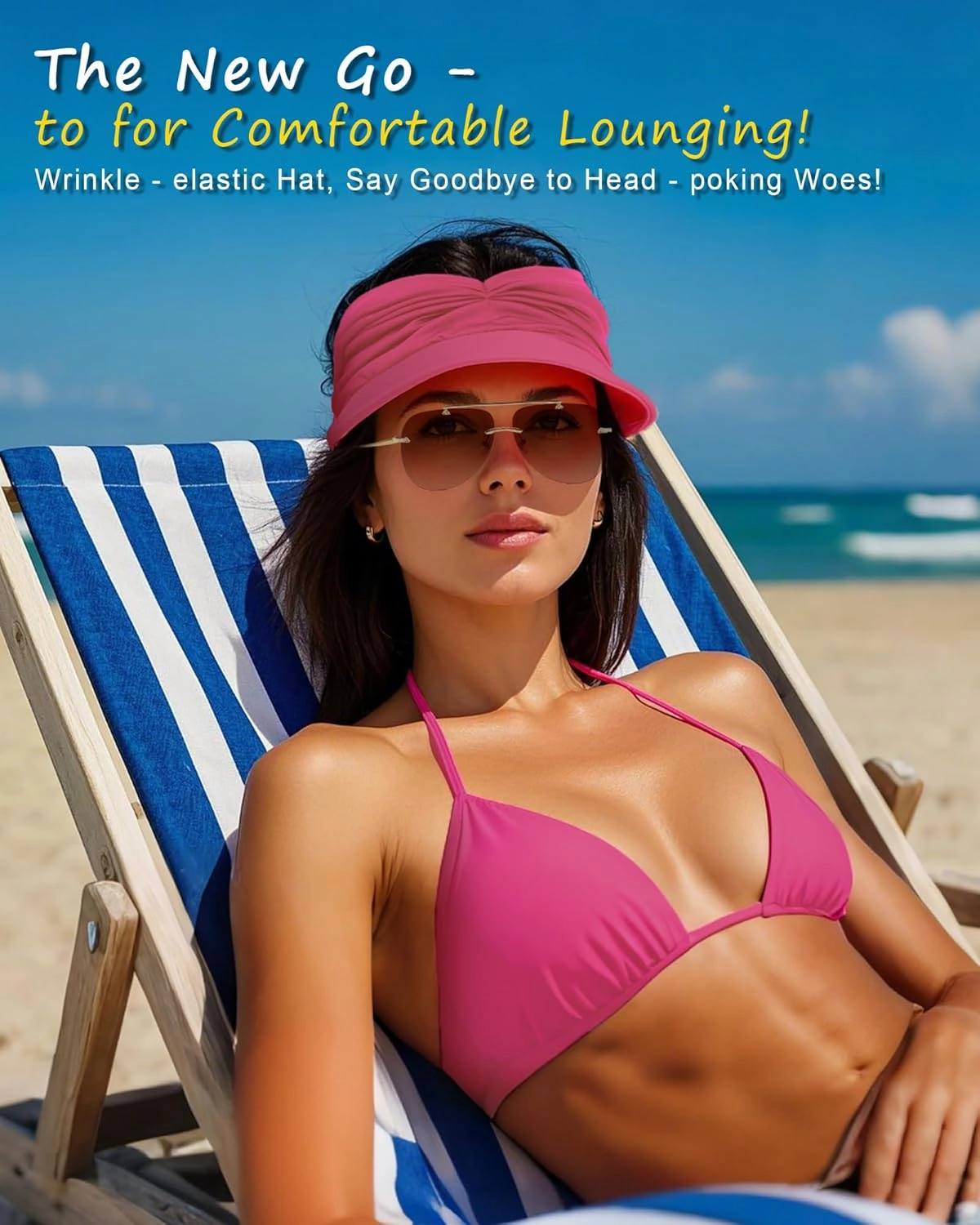Sun Visor Hat & Oversized Aviator Sunglasses Set – Women's Foldable No Headache Sun Hat, Fashion Sunglasses