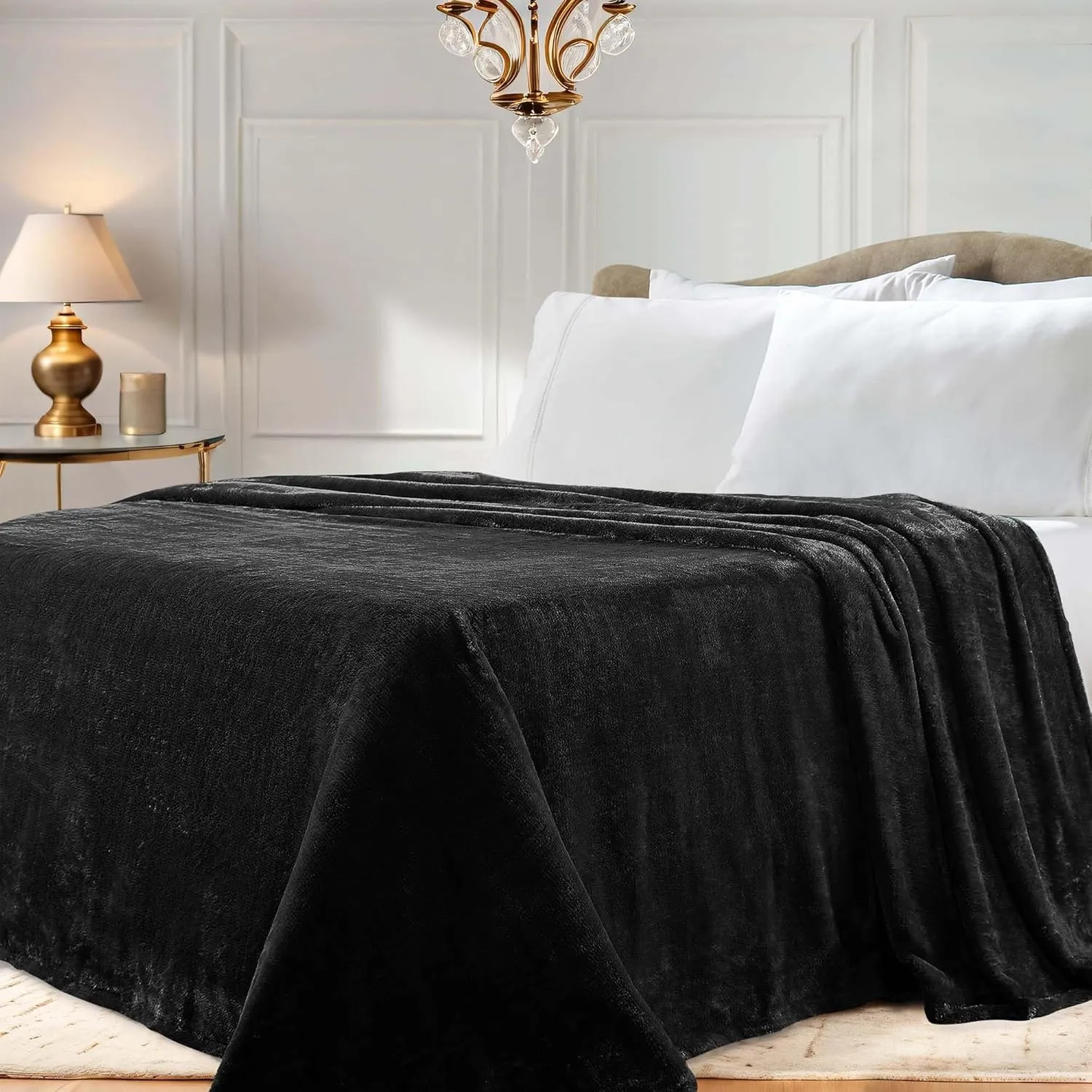 Superior Classic Solid Fleece Blanket, Thick, Cozy, Warm Blankets, Velvety Soft Plush Bedding and Sofa Throw, Cute Bedroom Decor, Fuzzy Cover, Medium Weight Comfort Essentials, Throw XL, Black