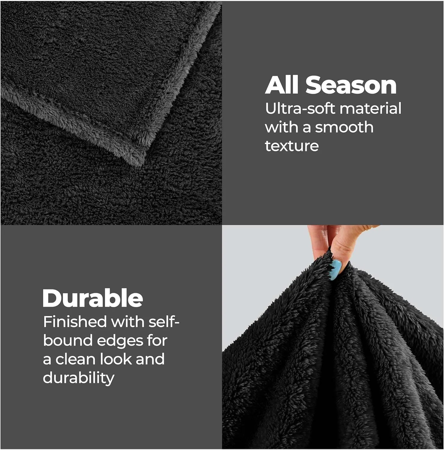 Superior Classic Solid Fleece Blanket, Thick, Cozy, Warm Blankets, Velvety Soft Plush Bedding and Sofa Throw, Cute Bedroom Decor, Fuzzy Cover, Medium Weight Comfort Essentials, Throw XL, Black
