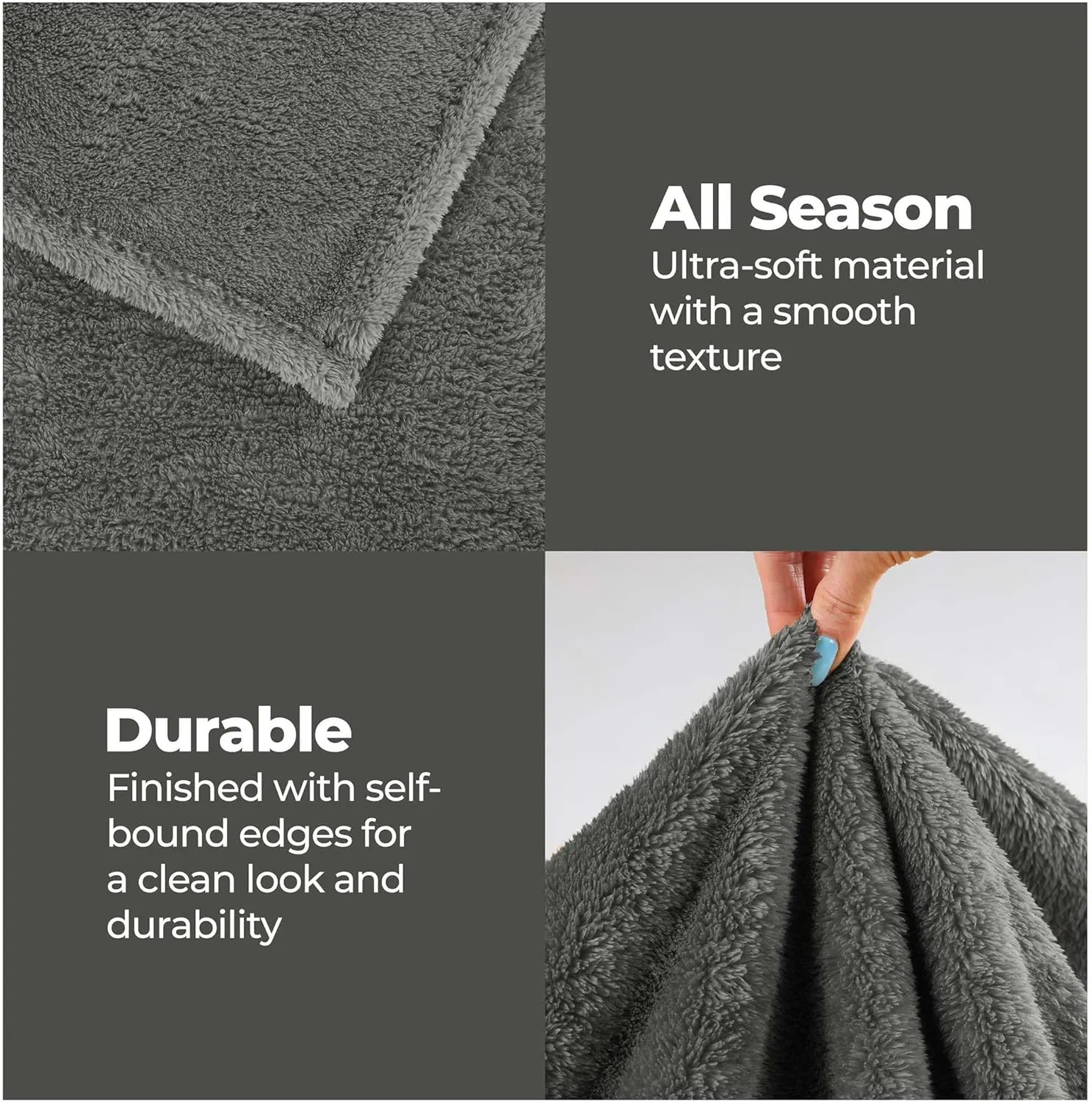 Superior Classic Solid Fleece Blanket, Thick, Cozy, Warm Blankets, Velvety Soft Plush Bedding and Sofa Throw, Cute Bedroom Decor, Fuzzy Cover, Medium Weight Comfort Essentials, Throw XL, Charcoal