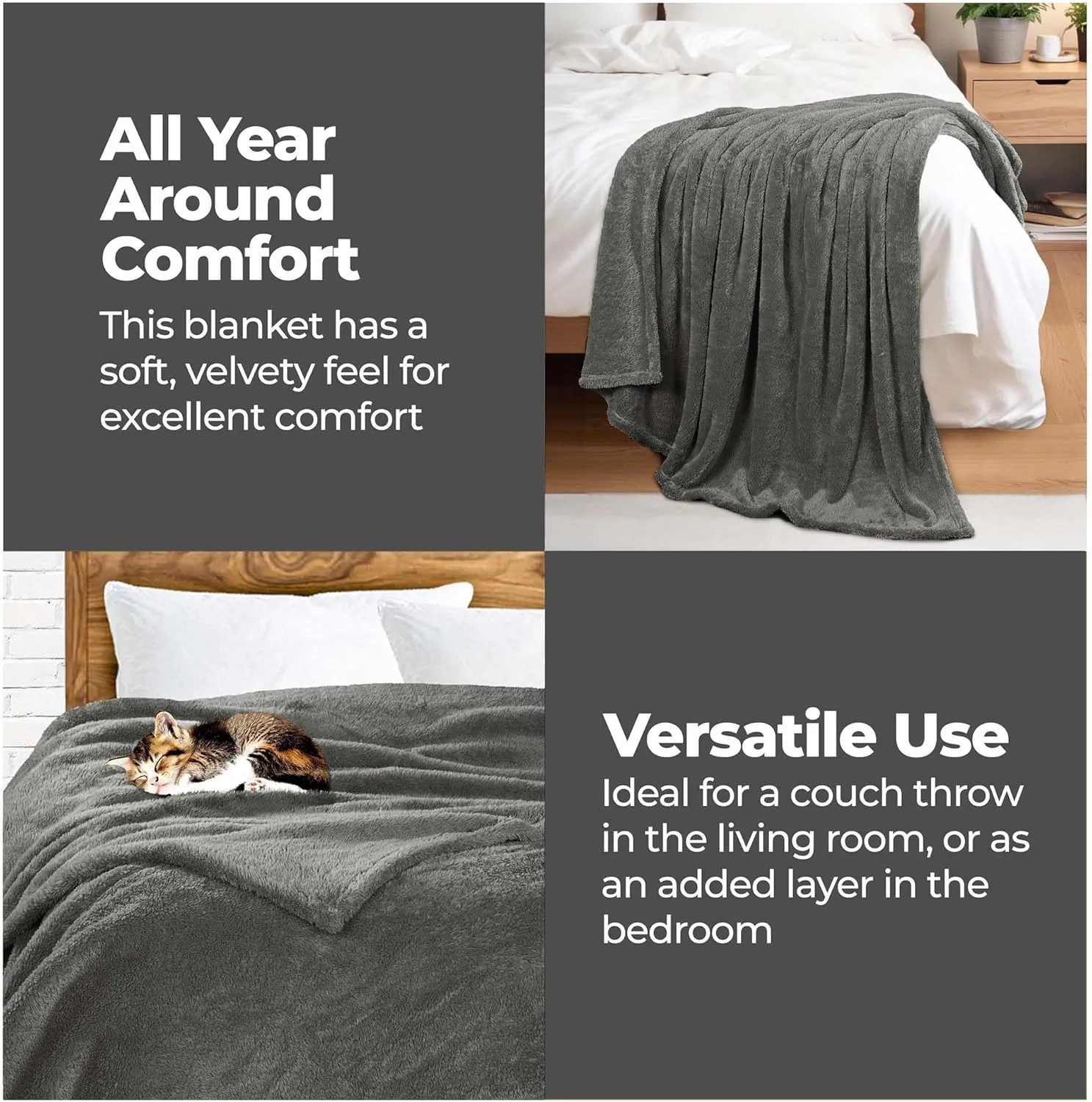 Superior Classic Solid Fleece Blanket, Thick, Cozy, Warm Blankets, Velvety Soft Plush Bedding and Sofa Throw, Cute Bedroom Decor, Fuzzy Cover, Medium Weight Comfort Essentials, Throw XL, Charcoal
