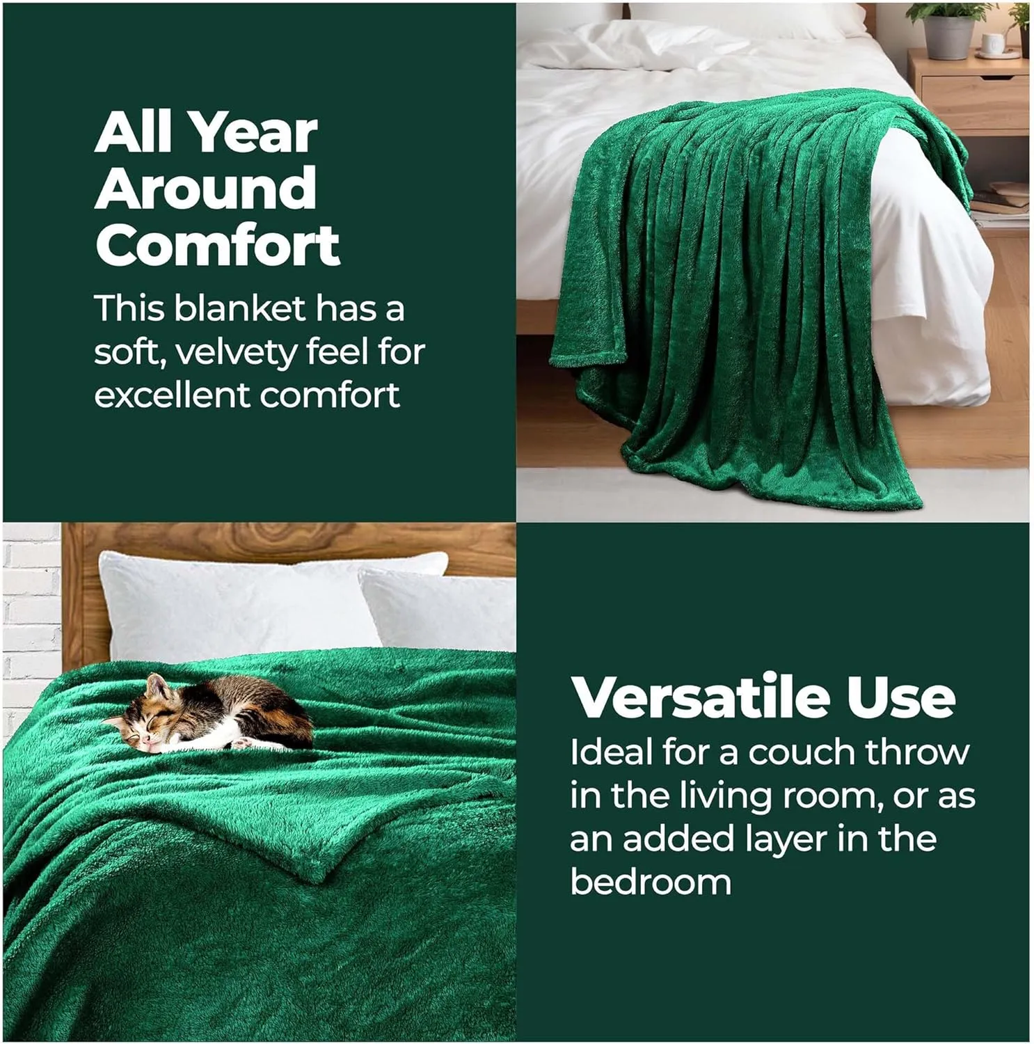 Superior Classic Solid Fleece Blanket, Thick, Cozy, Warm Blankets, Velvety Soft Plush Bedding and Sofa Throw, Cute Bedroom Decor, Fuzzy Cover, Medium Weight Comfort Essentials, Throw XL, Evergreen