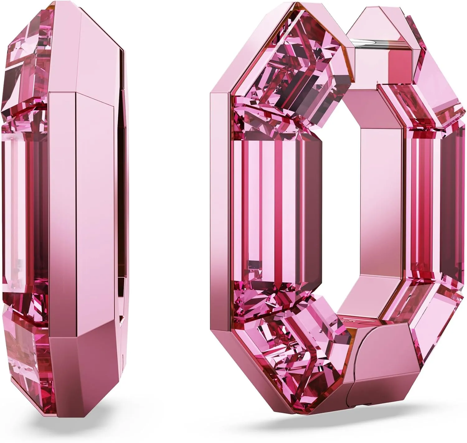 Swarovski Lucent Small Hoop Earrings, Pink Octagon-Shaped Crystals, Part of the Swarovski Lucent Collection