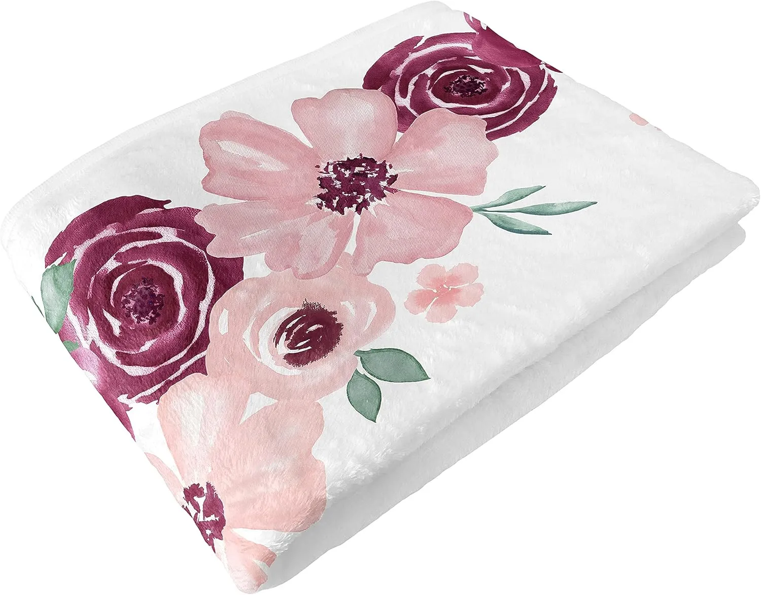Sweet Jojo Designs Burgundy Pink Watercolor Floral Girl Milestone Blanket Monthly Newborn First Year Growth Mat Baby Shower Memory Keepsake - Blush Maroon Wine Rose Green Shabby Chic Flower Farmhouse