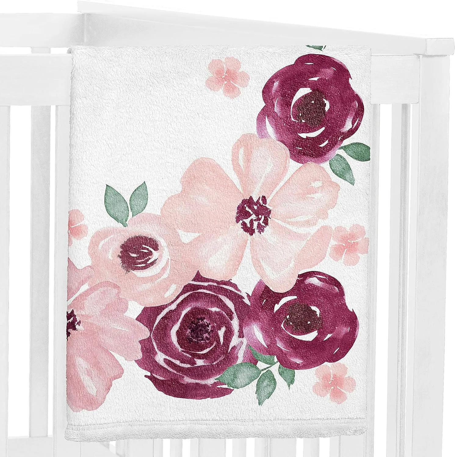 Sweet Jojo Designs Burgundy Pink Watercolor Floral Girl Milestone Blanket Monthly Newborn First Year Growth Mat Baby Shower Memory Keepsake - Blush Maroon Wine Rose Green Shabby Chic Flower Farmhouse