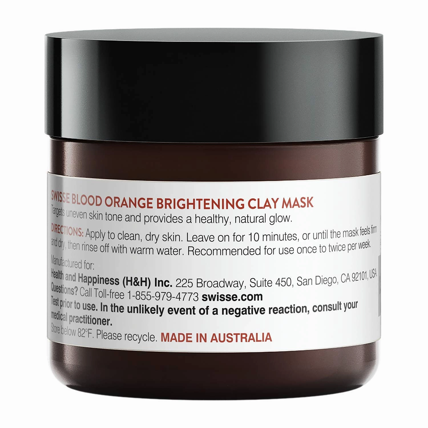 Swisse Natural Skincare Blood Orange Australian Yellow Kaolin Clay Face Mask | Skin Brightening for All Skin Types | Evens and Brightens Skin Tone | Turmeric & Eleuthero Ginseng | 2.47 Oz