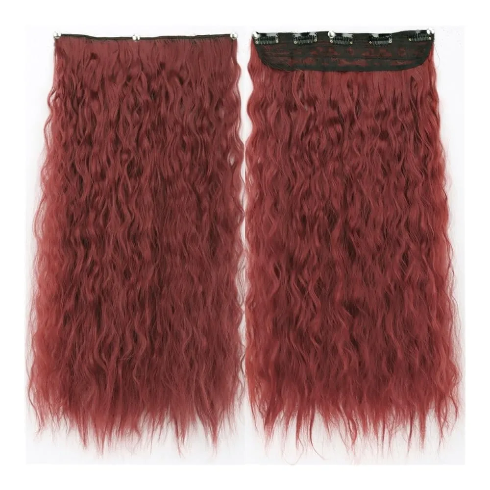 Tape In Extensions, Wig Women's Five-Card Style Corn Hot Long Curly Hair Five-Card Wave Hair Twig Hair Extensions(Red,22inch)