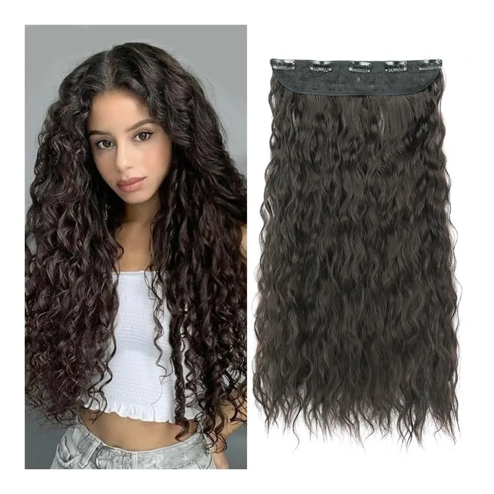 Tape In Extensions, Wig Women's Five-Card Style Corn Hot Long Curly Hair Five-Card Wave Hair Twig Hair Extensions(Red,22inch)